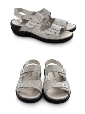 Remonte Women's Neutral Textured Slingback Sandals in Light Beige and Black